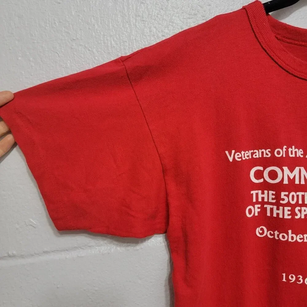 Champion Spanish War Commemorative T Short Sleeve Tee Red White Size L VTG - Picture 6 of 8